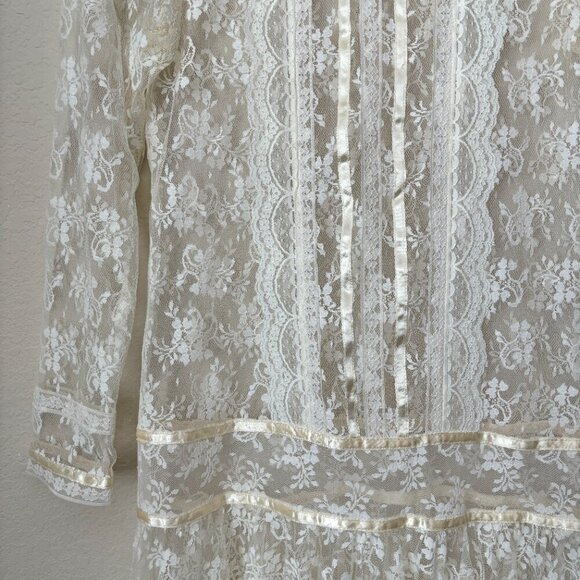 Gunne Sax by Jessica McClintock Vintage 80's Lace Drop Waist Bridal Midi Dress - Picture 7 of 13